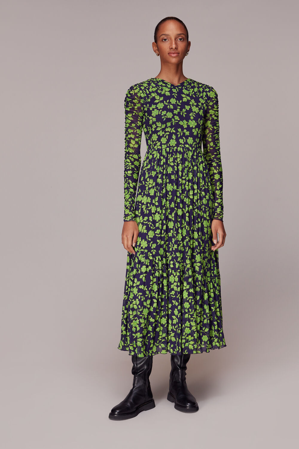Linear Floral Mesh Dress